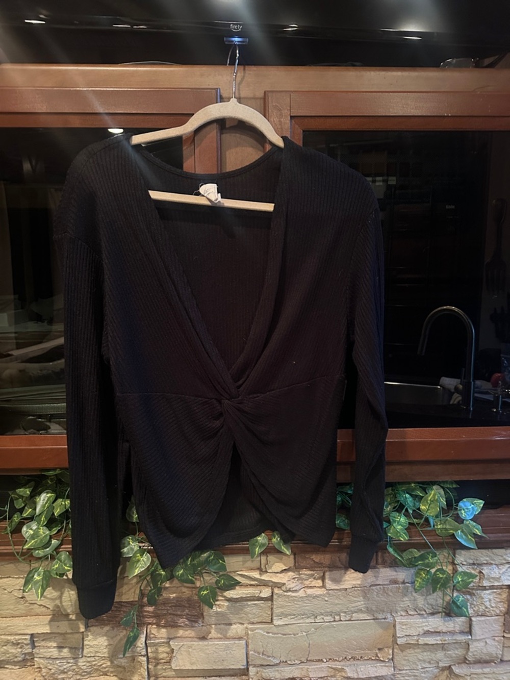 White Crow Black Twist-Front Long Sleeve Tee